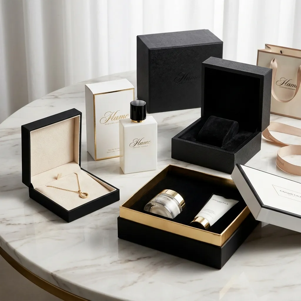 Custom luxury rigid boxes with fitted product inserts