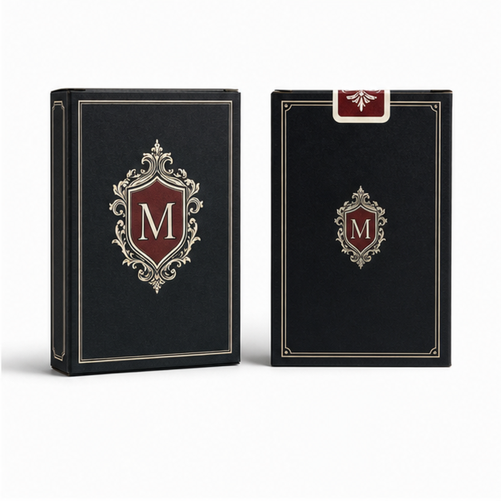 Custom Black Gold Heraldic Shield Monogram M Playing Card Set Factory Direct Premium Board Game Poker Cards for Tabletop Gaming
