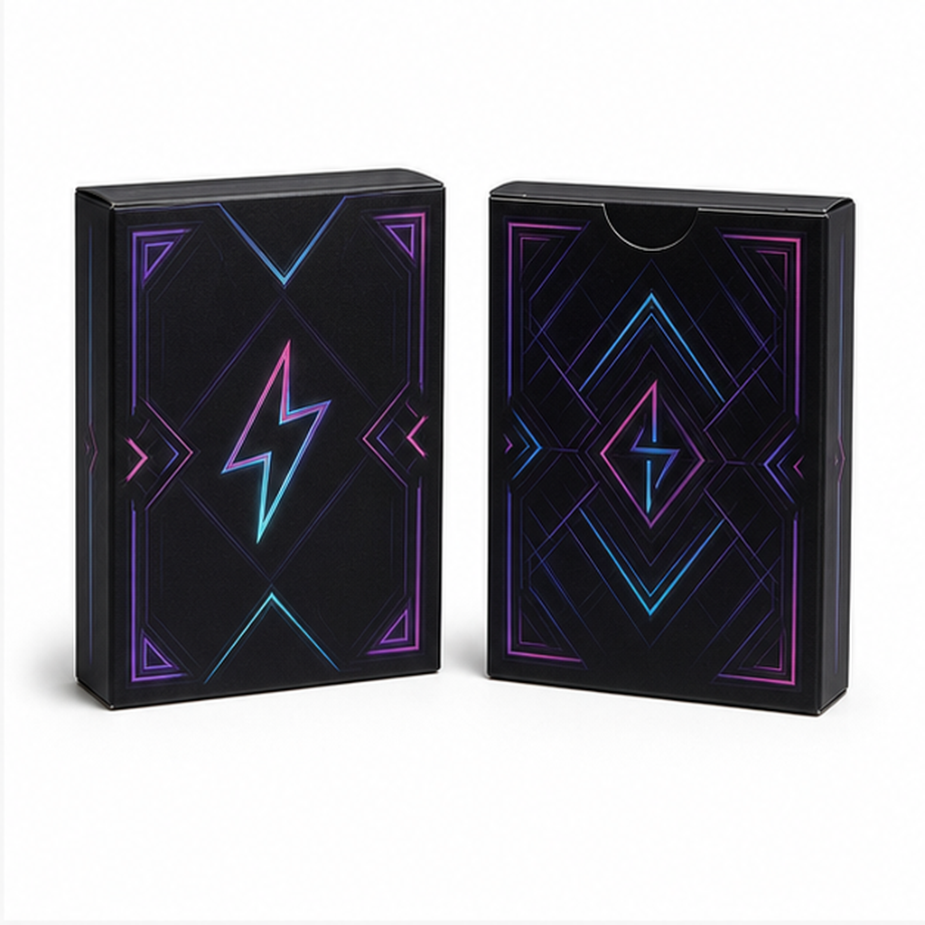 Custom Neon Lightning Bolt Gradient Playing Card Set with Geometric Edge Pattern Factory Direct Modern Board Game Poker Cards
