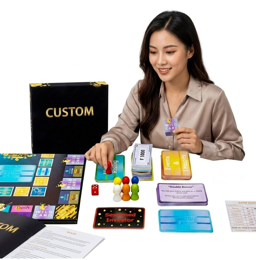 Custom Recyclable Financial Investment Board Game Set Printed Gray board Cardboard Strategy Game Money Cards Market