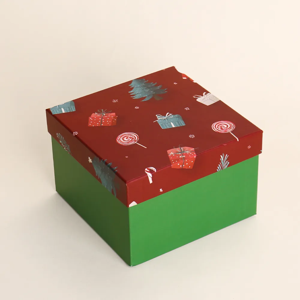Christmas Patterned Square Lid-and-Base Gift Box