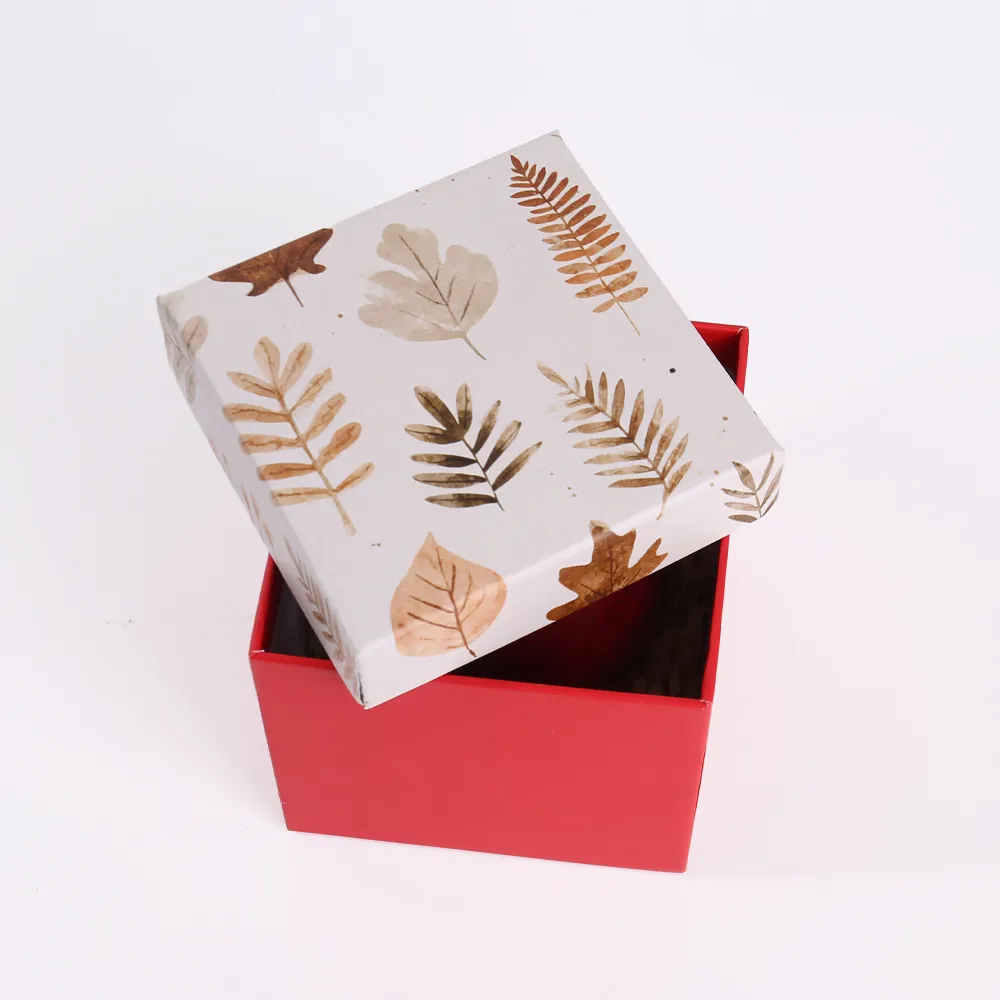 Christmas Square Lid and Base Gift Box with Autumn Leaf Pattern