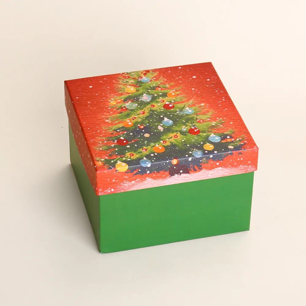 Christmas Tree Illustration Square Lid and Base Gift Box