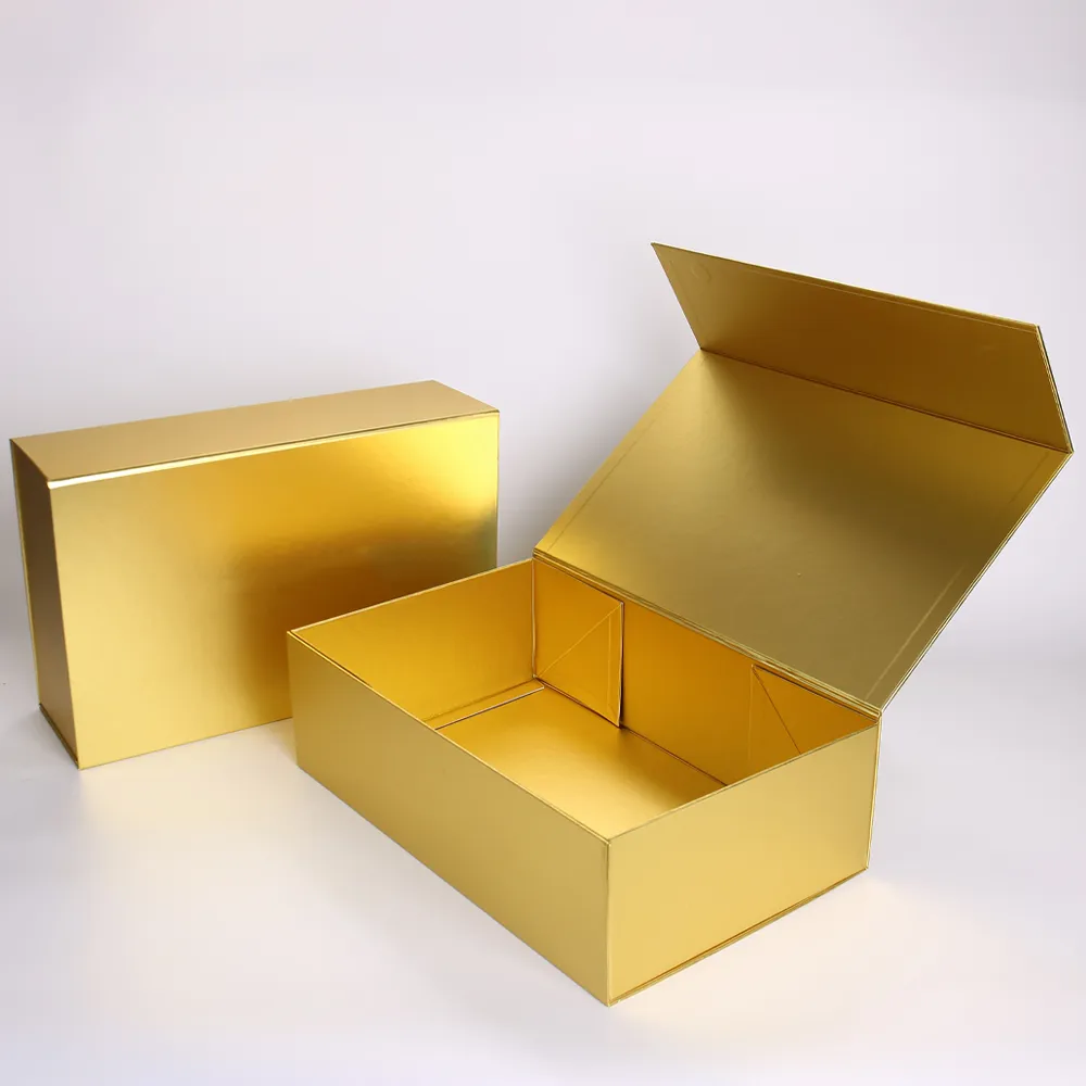Collapsible Metallic Gold Magnetic Flip-Top Gift Box