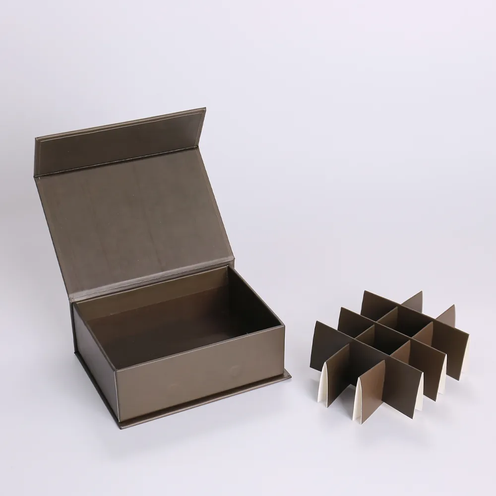 Dark Brown Magnetic Flip-Top Box with 12-Compartment Divider