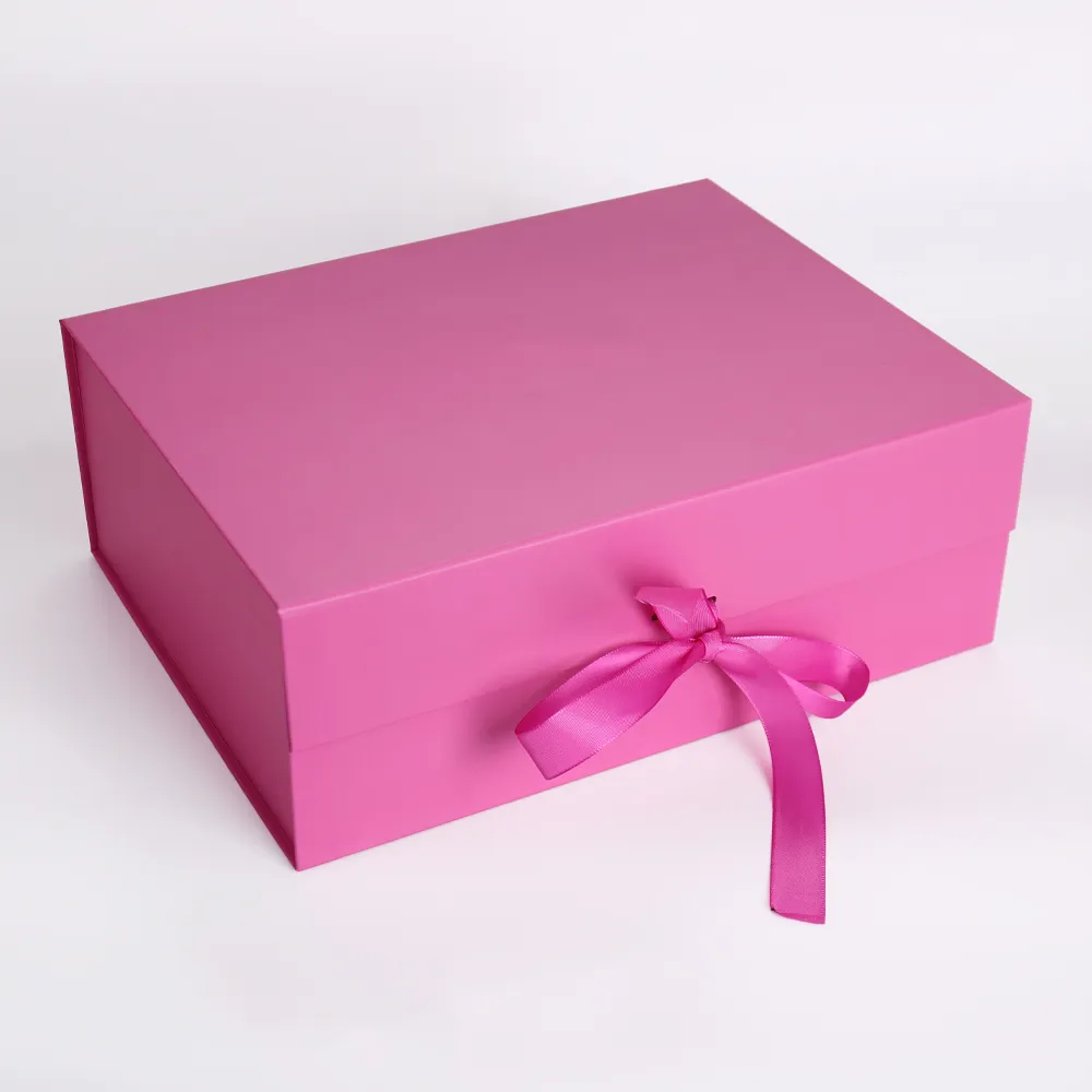 Fuchsia Foldable Magnetic Gift Box with Satin Ribbon