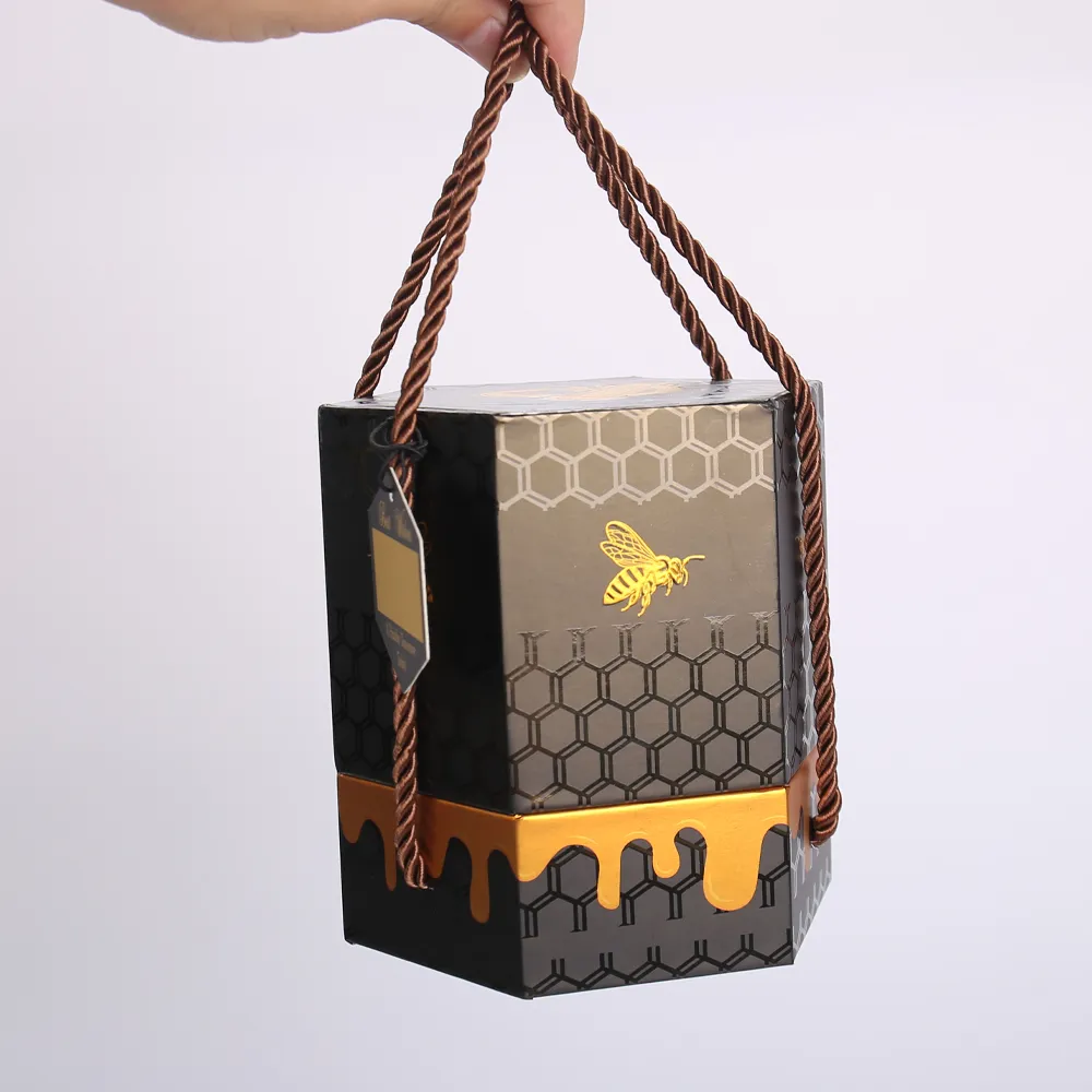 Hexagonal Honeycomb Bee Gift Box with Rope Handle