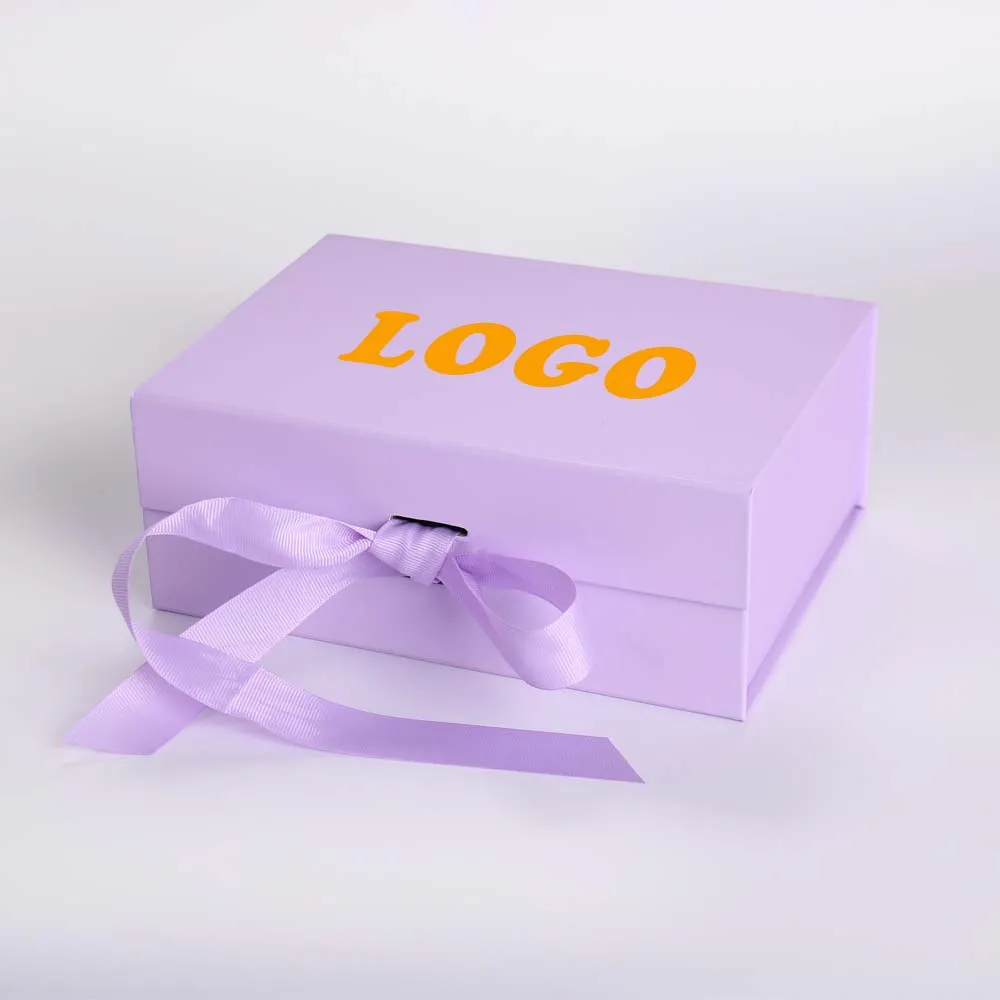Lavender Foldable Gift Box with Magnetic Closure and Ribbon Tie