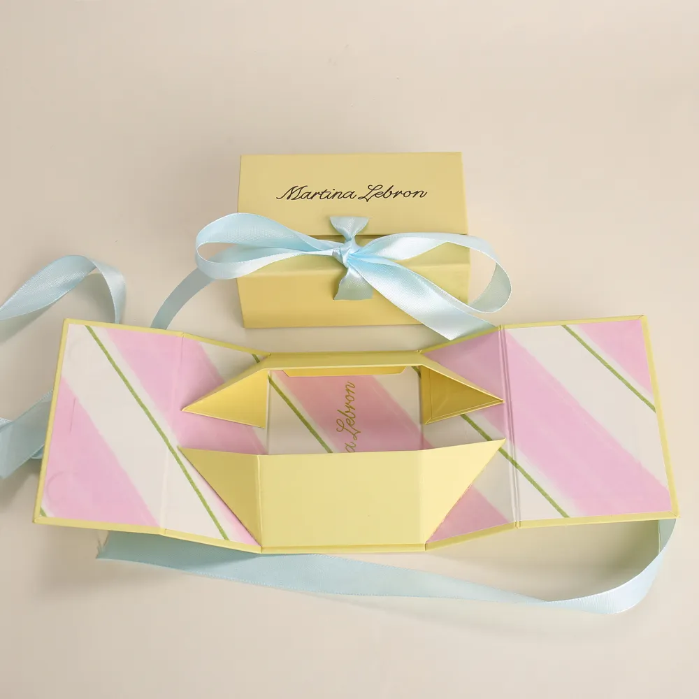 Martina Lebron Yellow Perfume Box with Butterfly Opening and Ribbon Closure