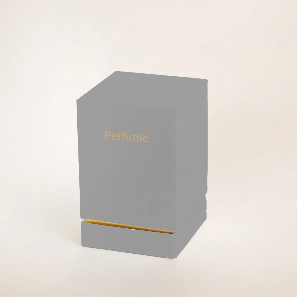 Matte Grey Rigid Perfume Box with Gold Foil and Custom Insert