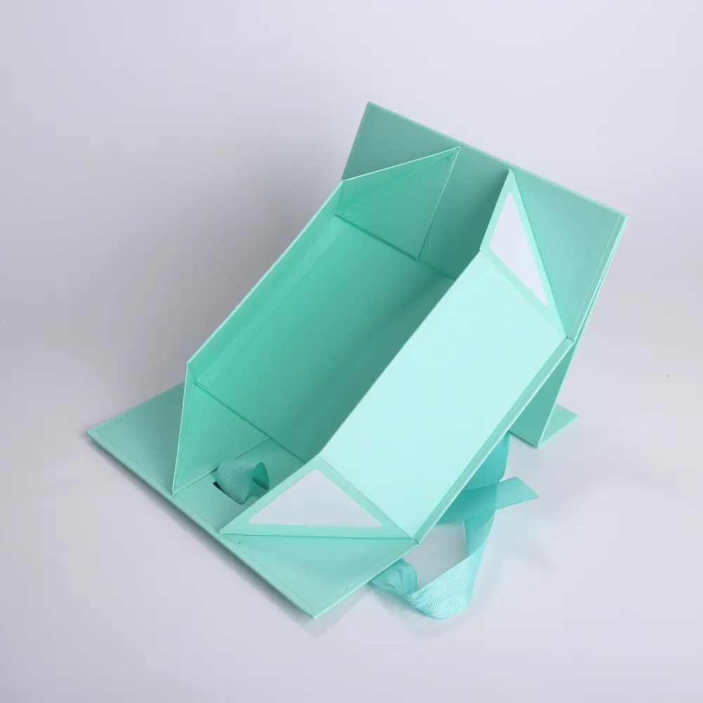 Mint Green Foldable Magnetic Gift Box with Ribbon Tie