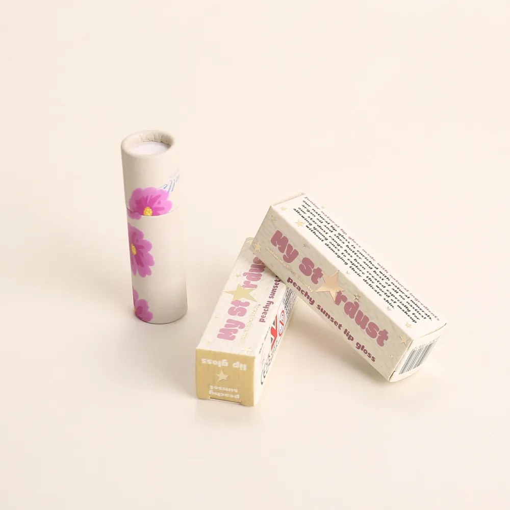 My Stardust Peachy Sunset Lip Gloss Folding Carton and Floral Paper Tube