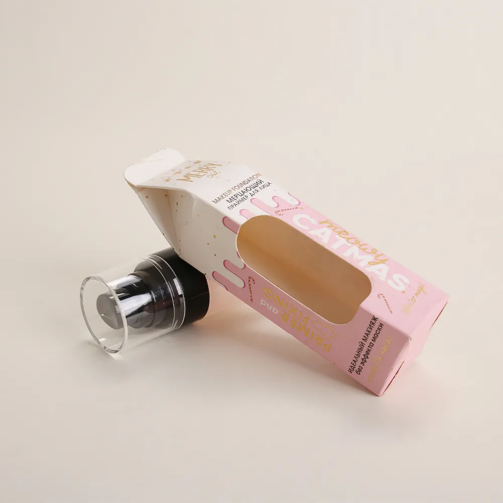 Pink Gable Top Cosmetic Box with Oval Window for Spray Primer