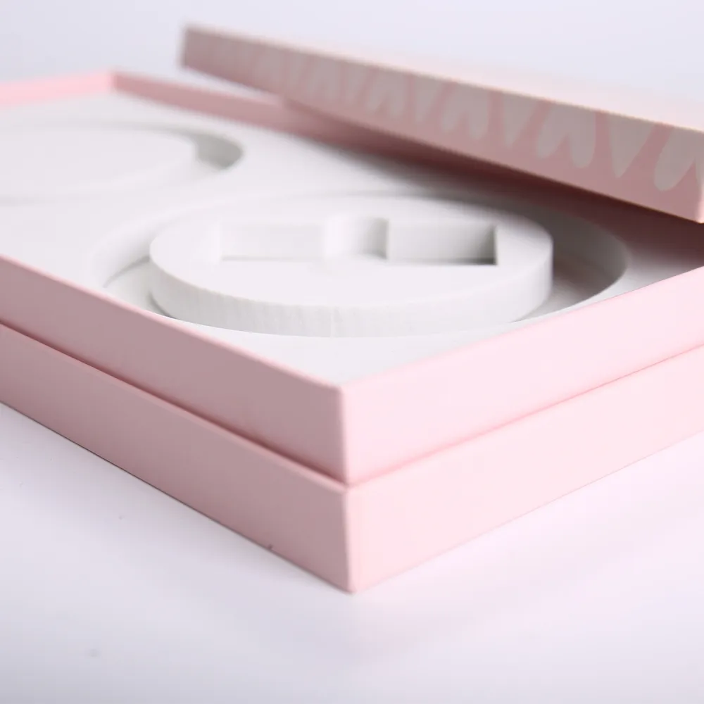 Pink Heart Pattern Rigid Cosmetic Box with Custom Insert