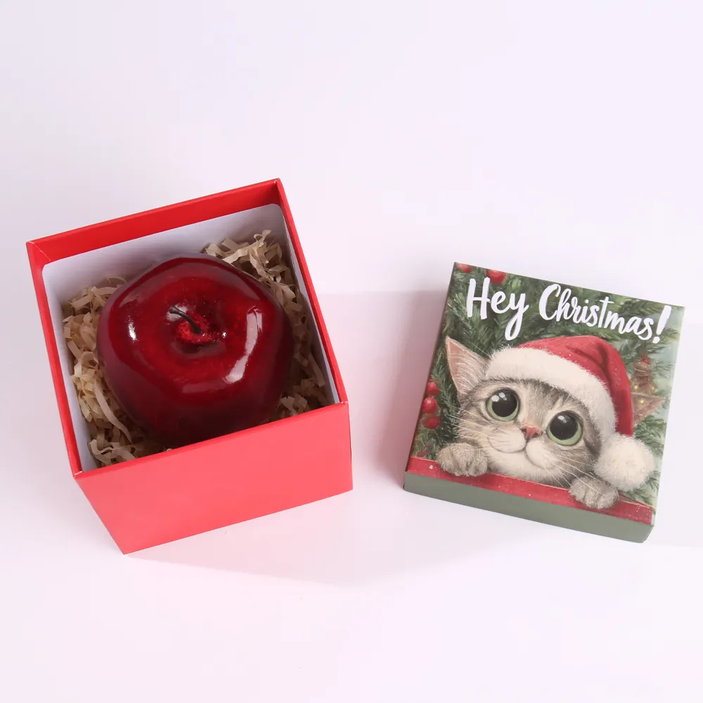 Square Red Christmas Gift Box with Cute Cat Santa Hat Lid