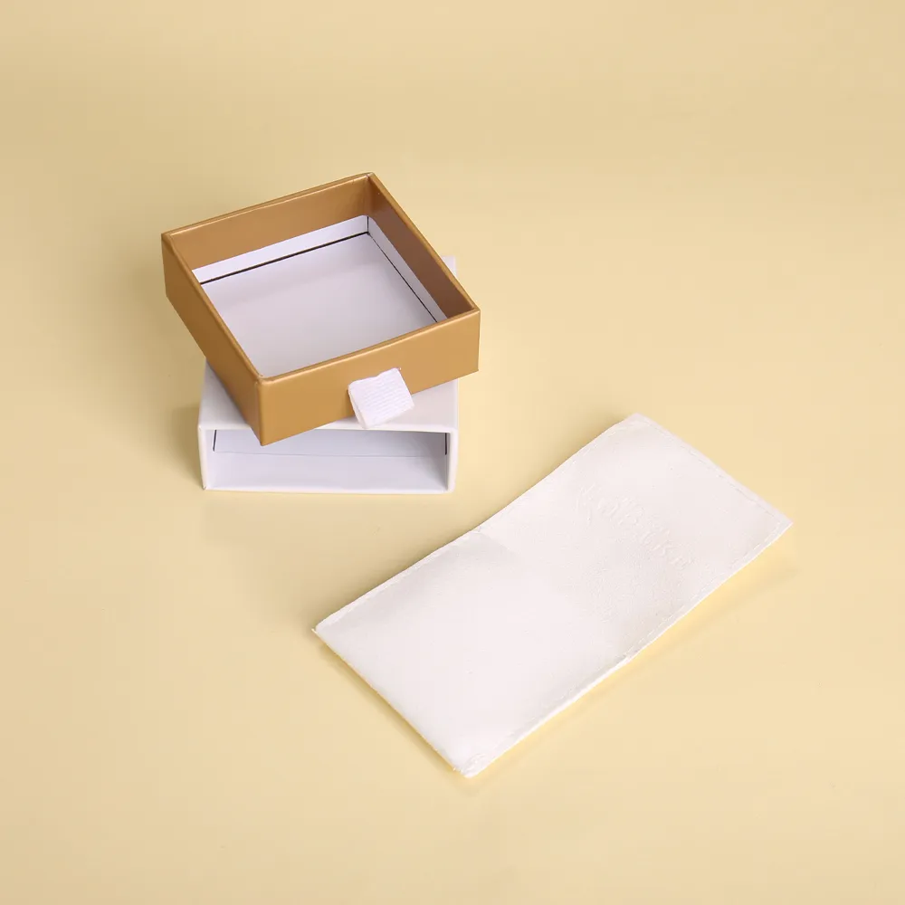 White and Gold Drawer Jewelry Box with Fabric Pouch