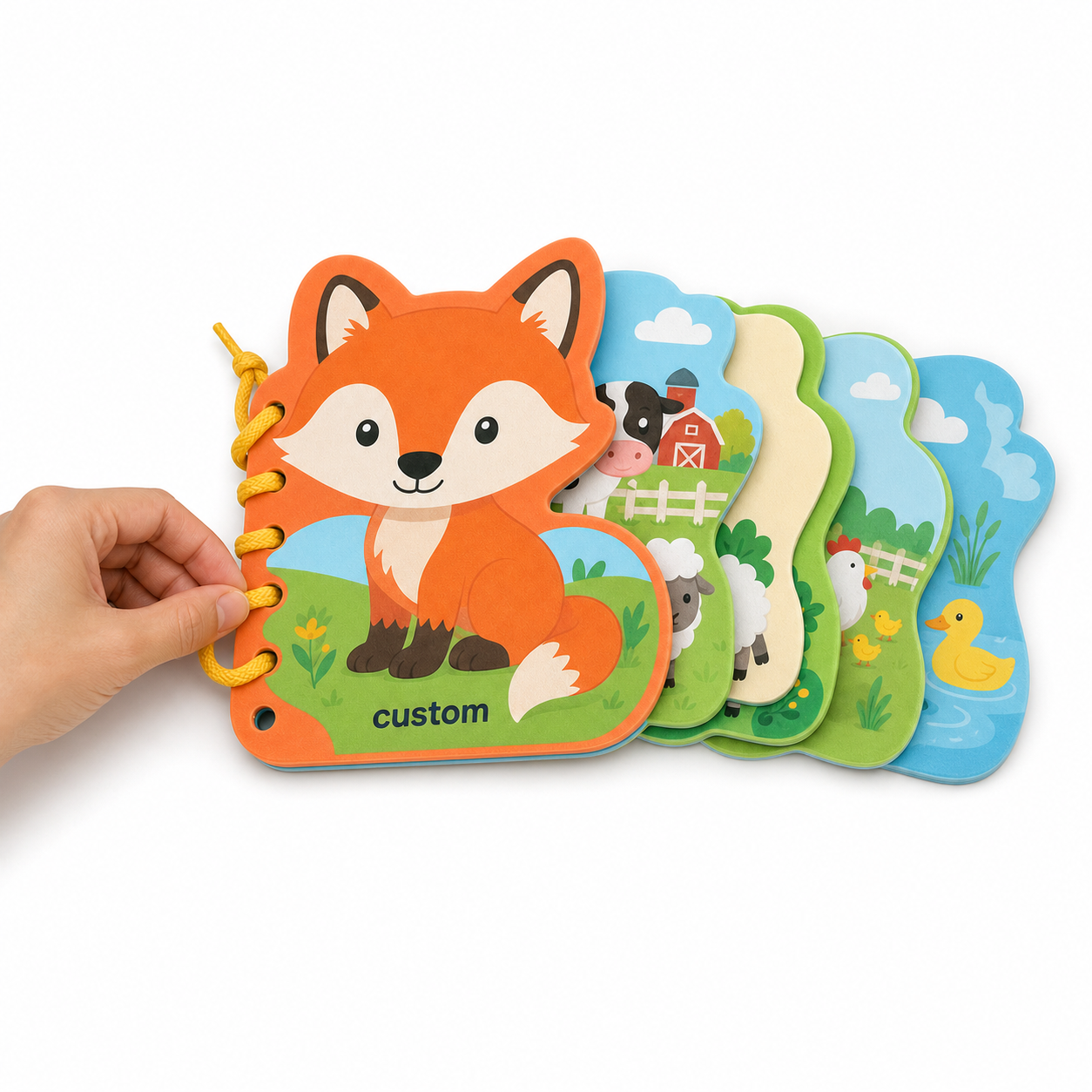 Custom Farm Animal Fox Shaped Soft Cloth Book with Barn Cow Sheep Pages Factory Direct Educational Baby Book for Early Learning