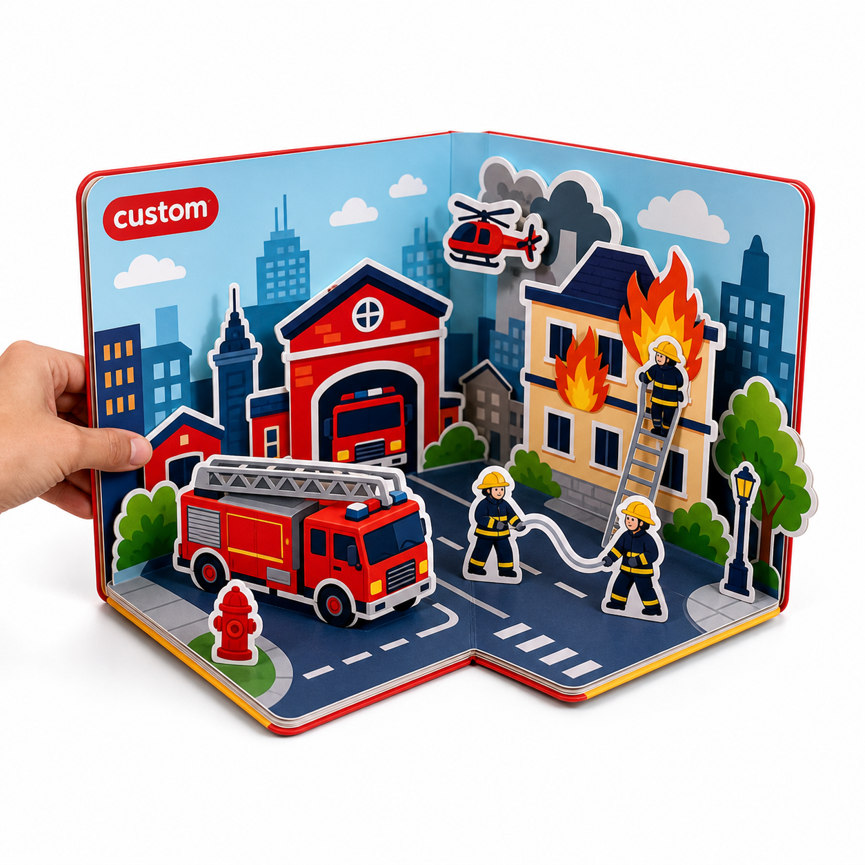 Custom Fire Engine Pop-Up Board Book with Full-Color Printed Packaging
