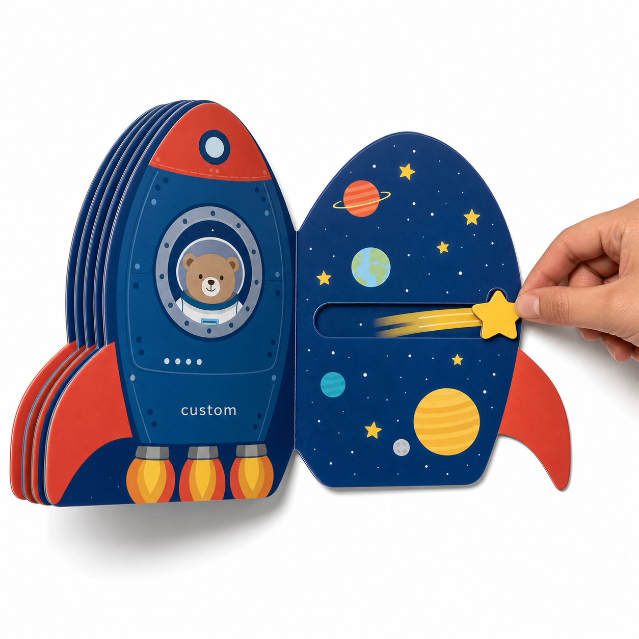 Custom Rocket Pull-Tab Board Book with Full-Color Printed Packaging